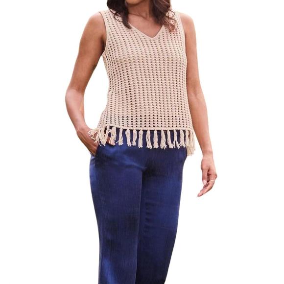 NEW ECRU fringe tank top in raffia - Picture 2 of 2